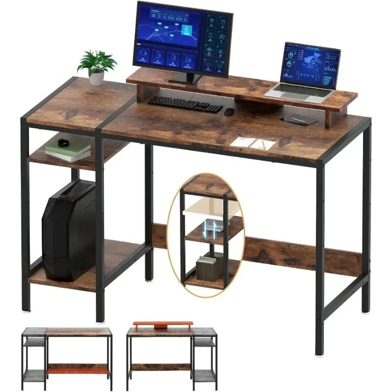 

Gaming/Computer Desk - 47” Home Office Small Desk with Monitor Stand, Rustic Writing Desk for 2Monitors,Adjustable Storage Space