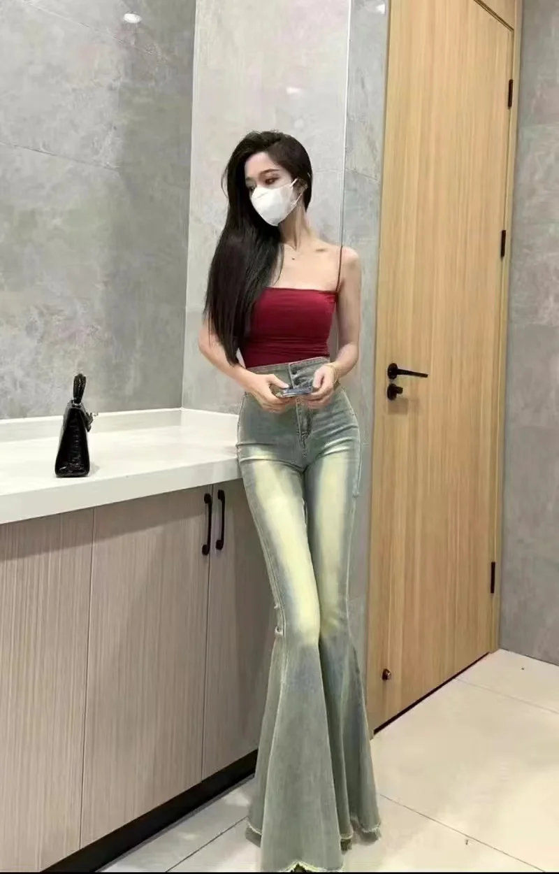 

Джинсы с широкими штанинами, уличная одежда, женская одежда, красивые эмо-оборки, блестящие панели, крест-накрест, для отдыха, колледжа, свободный крой, с напуском