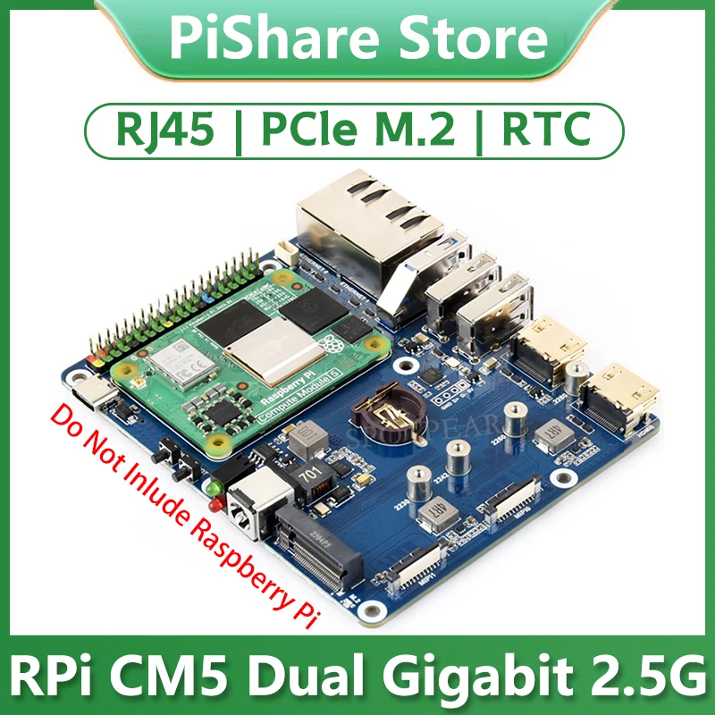 

Плата расширения Raspberry Pi CM5 Gigabit/2,5G с двумя портами Ethernet и основанием RJ45 с двойным выходом 4K GPIO IO