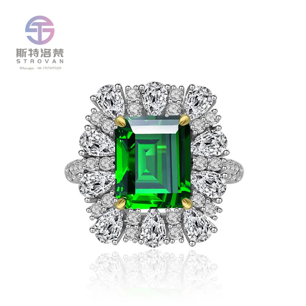 

High quality vintage fashionable design gold plated micro pave diamond silver jewelry 925 sterling emerald ring for women