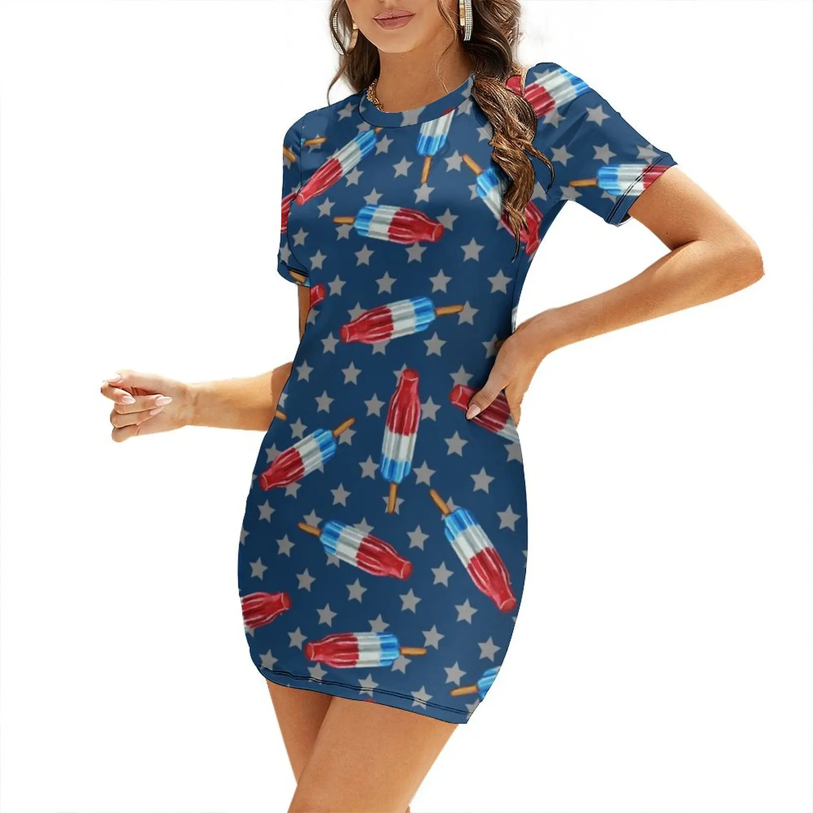 Rocket Pop Stars and Stripes Pattern by Robert Phelps Short-Sleeved Dress summer dresses for women 2026 luxury woman party dress