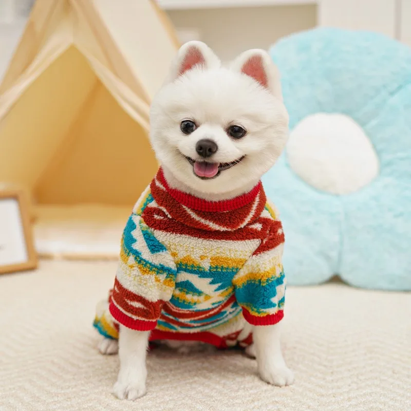 Pet Four-Legged Belly-Covering Coat Thickened Dog Clothes Bichon Frise European-Style Patterned Pajamas Warm Clothing for Puppy