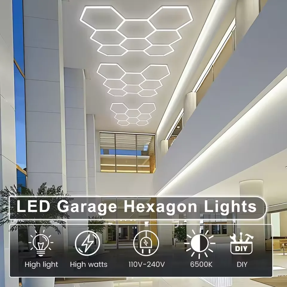 ハニカム六角形ledライト-6500k白色光-高輝度高温対応-リビングルーム、ガレージ、4s店、作業場、ジムに最適