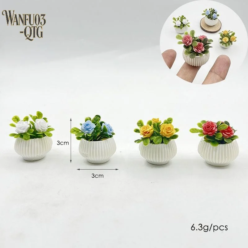 1Pcs Doll House Living Room Scene Decoration Mini Rose Plant Potted Plants Model Miniature Landscape Handicrafts