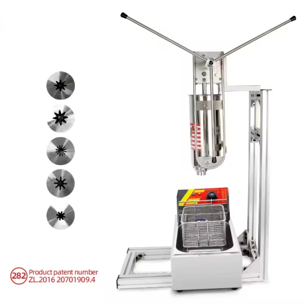 Stainless Steel Automatic Spanish Churro Machine (Churrera) with Fryer - Commercial Snack Maker High Efficiency