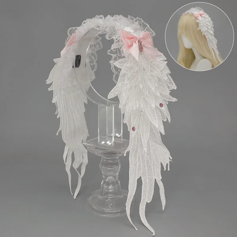 Nouveau style gothique nœud papillon dentelle Lolita accessoires bandeau de cheveux mignon à la main en peluche ailes d'ange bandeau de cheveux japonais Anime chapeaux