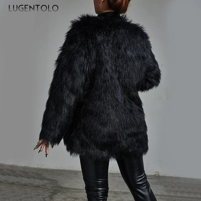 Women Faux Fur Coat Winter Cardigan Fashion Faux Imitation Fox Fur Female Elegant Black Casual Shor Jacket Cloth