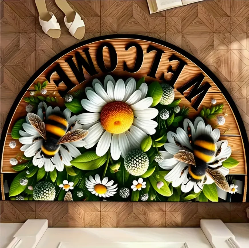 Daisy & Bee WELCOME Print Half Round Door Mat  Washable Rug for Entryway Garden Rustic Home Decoration