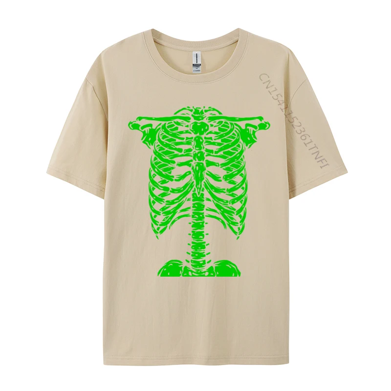 Skeleton Green Rib Cage Bone Costume Halloween Graphic X Ray Cotton Tees Plain Men T-shirts Casual Printed On T Shirt Wholesale