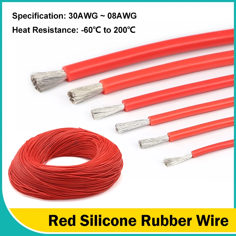 Red Soft Silicone Rubber Wires 30/28/26/24/22/20/18/17/16/15/14/13/12/10/08 AWG Flexible Electric Cable For Car Inverter Battery