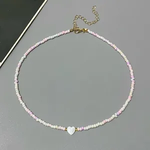 Alam Baru Shell Cinta Hati Kalung Kalung untuk Gadis Musim Semi Musim Panas Fashion Kecil Berwarna-warni Manik-manik Kaca Kalung Hadiah untuk Teman 8 chai penjualan terbaik - №