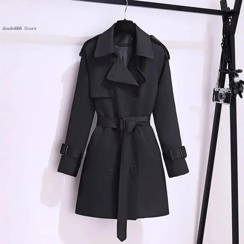 Double-Breasted Sashes Topcoat Streetwear Lady Outerwear Casual Spring Autumn Women's Trench Coat Medium-Length Windcheater