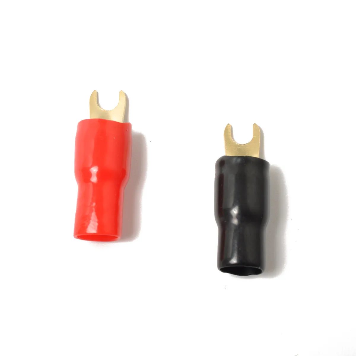 10Pairs Crimp Terminals Fork Connectors Gold Plated Copper 4Ga Speaker Wire Audio Cable Spade Terminal Red Black