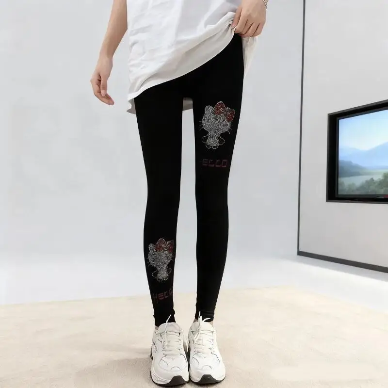 

Леггинсы Sanrio с героями мультфильмов, кавайные брюки Hello Kittys, верхняя одежда с высокой талией, удобные, универсальные, простые, облегающие, с принтом, креативные