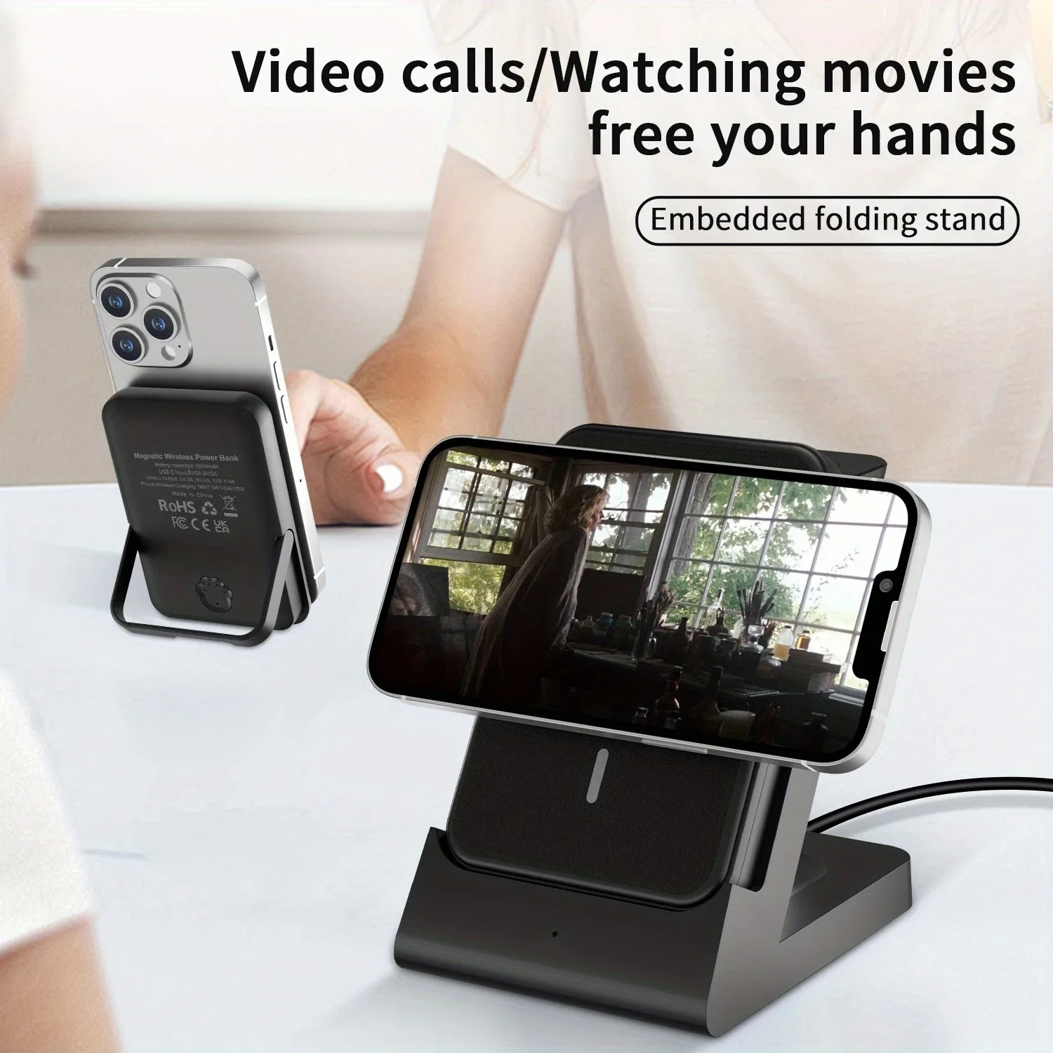 Detachable 3-in-1 Portable Magnetic Wireless Power Bank With Stand Multi-functional Mobile Power Bank Suitable For Iphone Iwatch