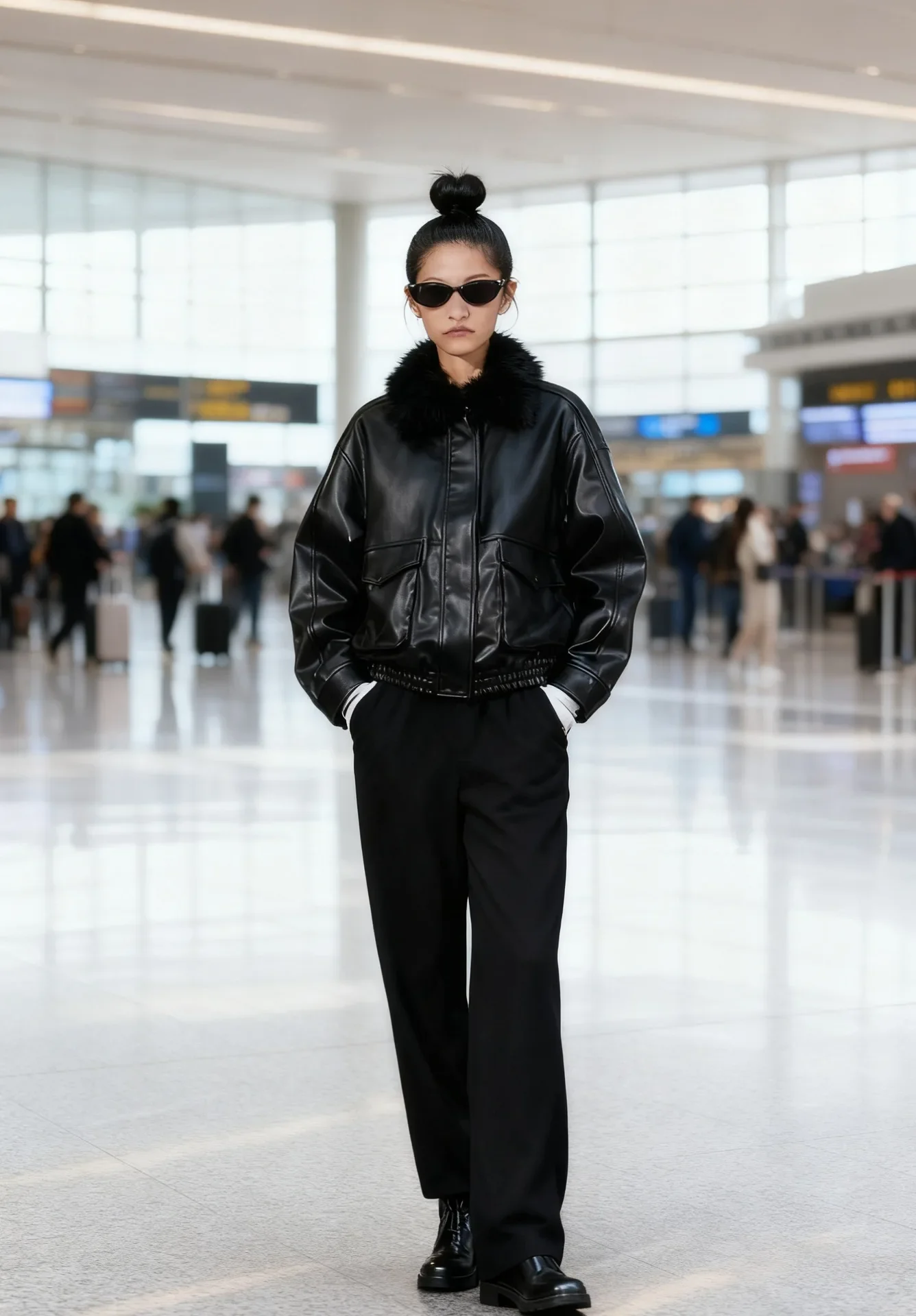 

Зимняя куртка женская с меховым воротником кожаная куртка-пилот верхняя одежда с воротником универсальная куртка-бомбер на молнии с длинными рукавами