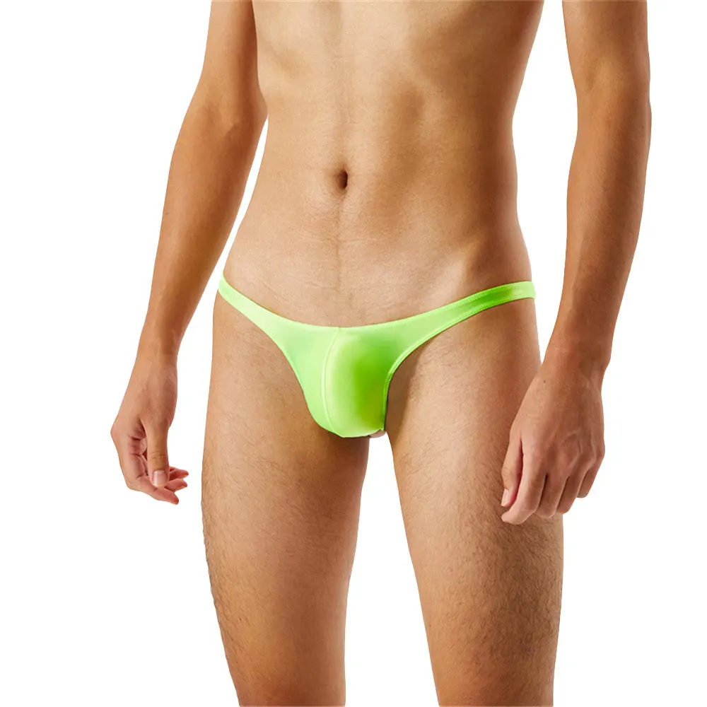 Sexy Men Sheer See Through Low Waist G-string U Convex Pouch Briefs Oil Shiny Smooth Exotic Gay Wear Candy Color Plus Size