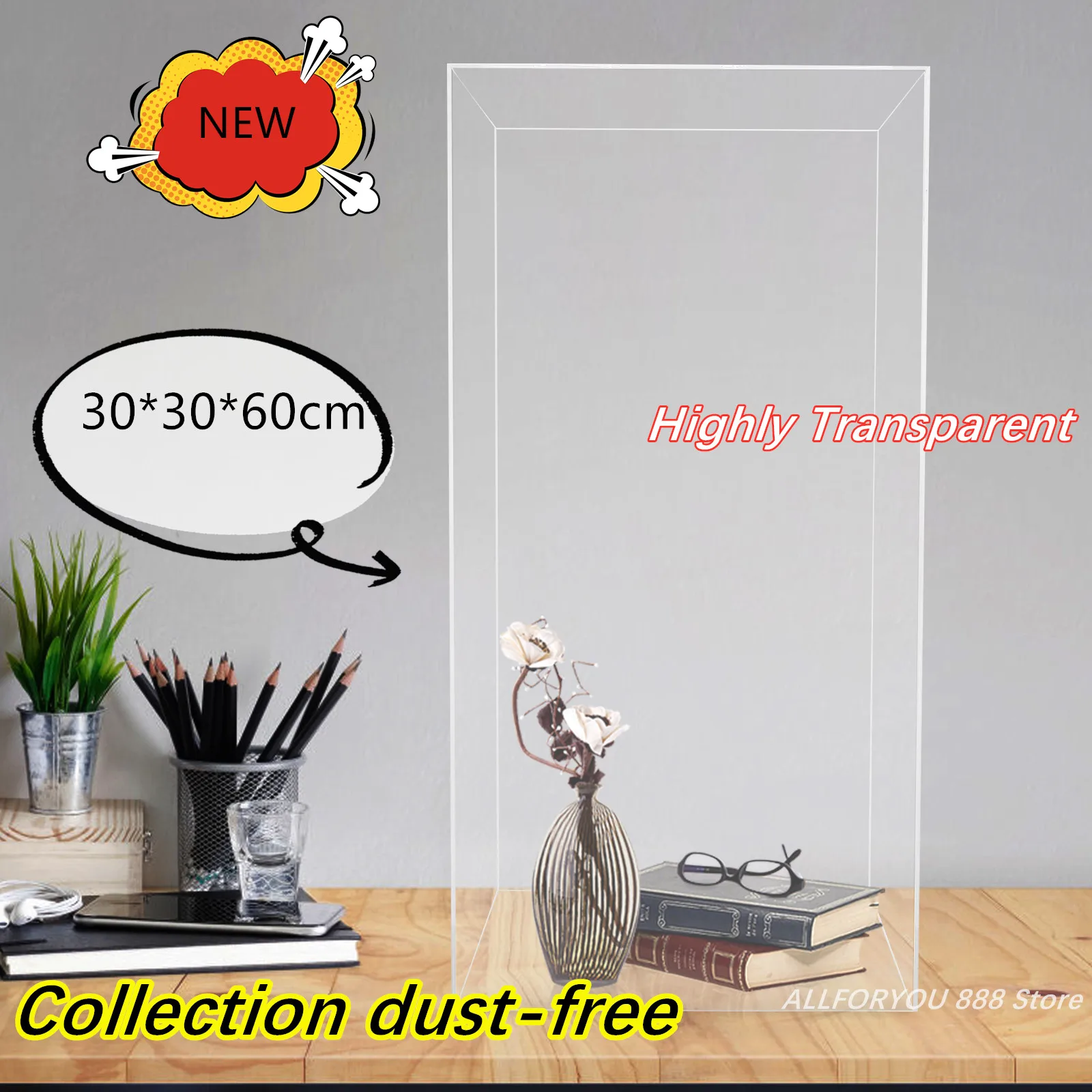 

Acrylic Display Case Clear Transparent Dustproof Box For Figures Dolls Collectibles 30*30*60cm