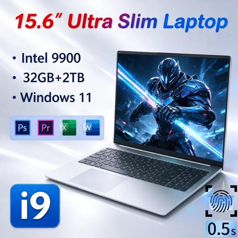 15.6" Portable Laptop Intel Core I9 9900 Windows 11 32GB RAM 2TB SSD Fingerprint Unlock Laptop For Business Trip Office Study