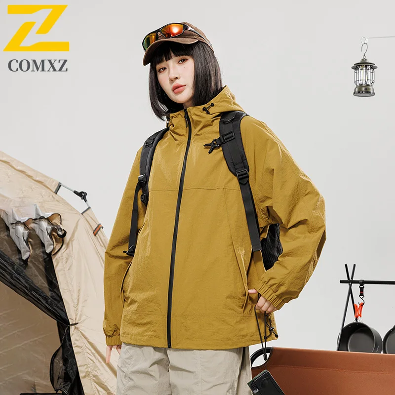Street Sports Thin Waterproof Jacket Men's Women Spring New Solid Color Windproof Windbreaker Outdoor Camping Hiking Hooded Coat