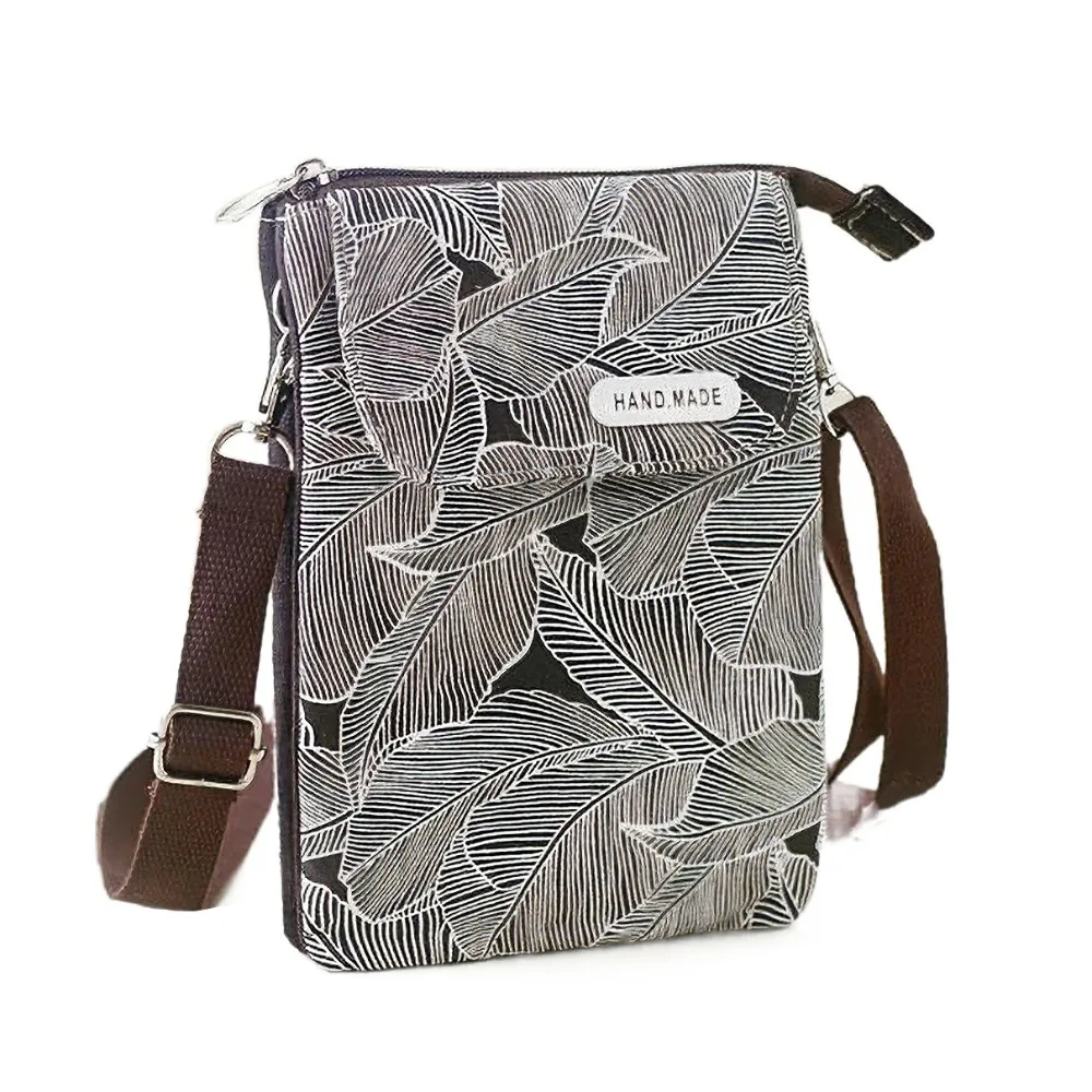 

Fashionable Pastoral Mobile Phone Bag Leaves Cotton Phone Crossbody Bag Mini Cute Women's Messenger Bag Beach