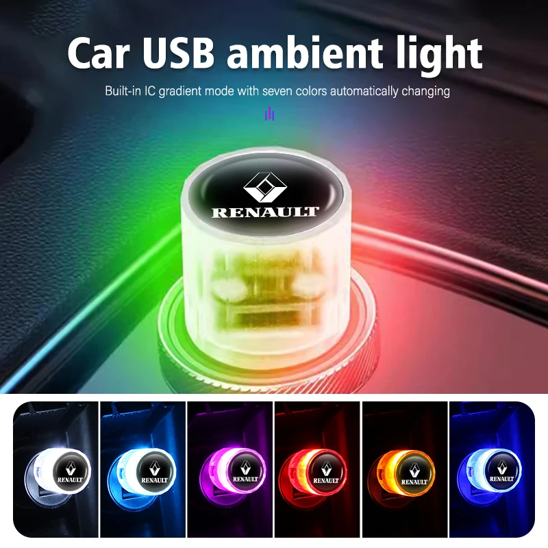 Portable Car USB Ambient Colorful Light LED Atmosphere Lamp For Renaul Clio 3 4 Captur Sparco Megane 4 2 3 Trafic Logan