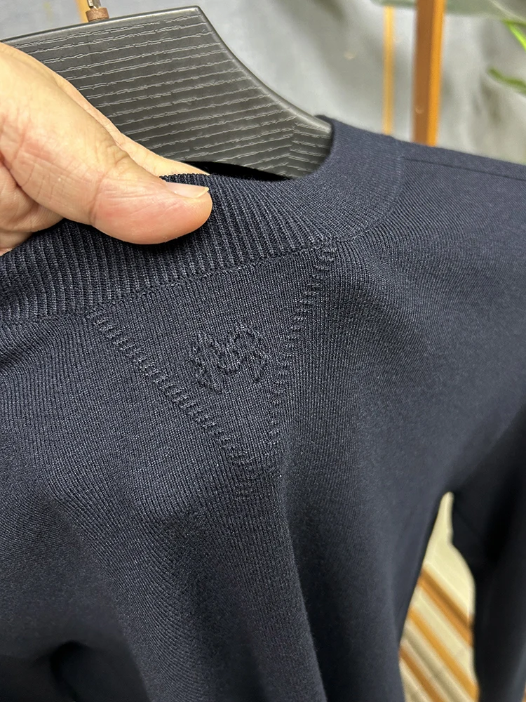 

Soft Thin Men's Knitted Wool Sweater Base Layer Spring Autumn Tagl round Ne Long Sve Breathable Comfortable Casual