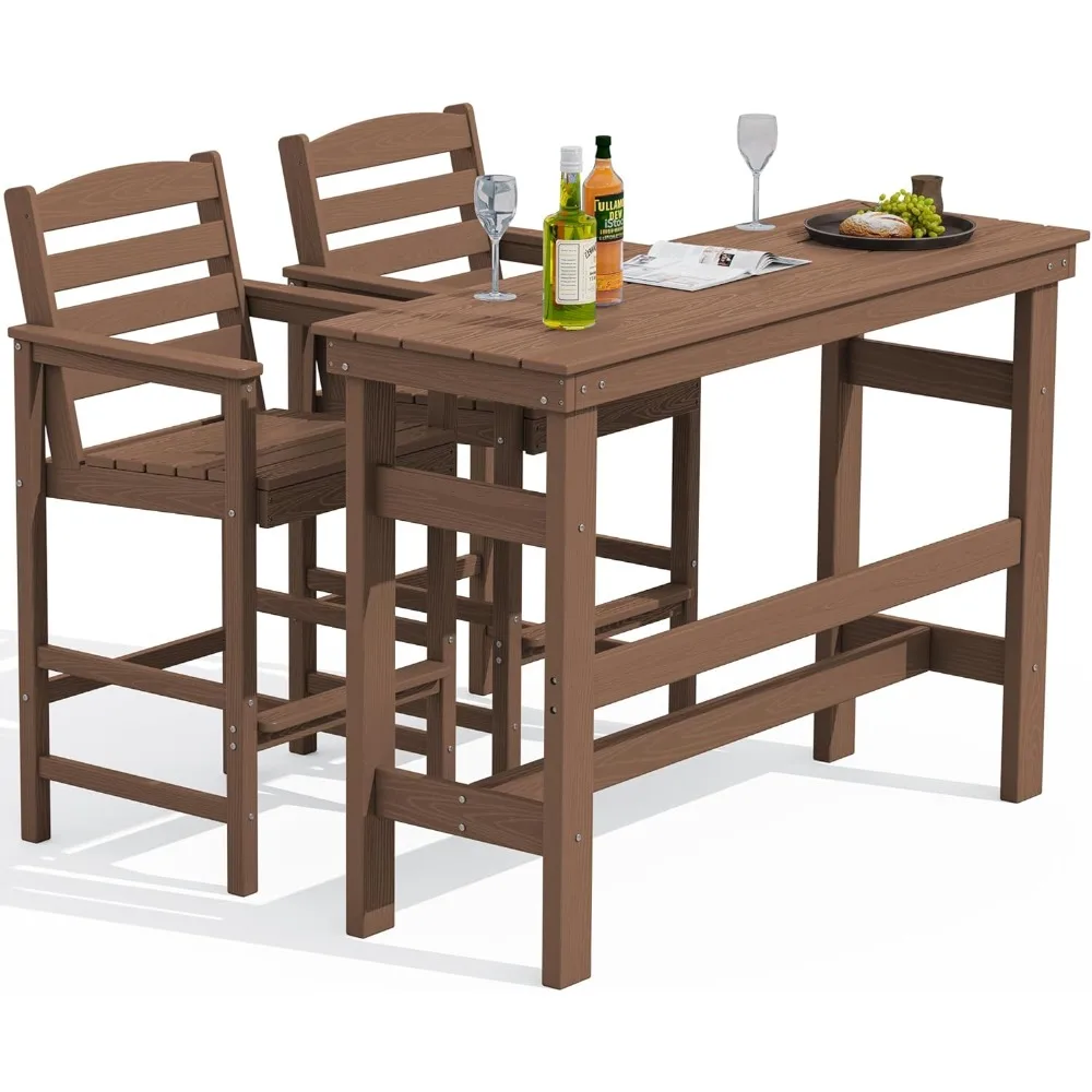 

Outdoor Bar Table and Chairs Set, All Weather HDPE Outdoor Patio Bar Set, Adirondack Bar Chairs Set of 2 and Bar Height Table,