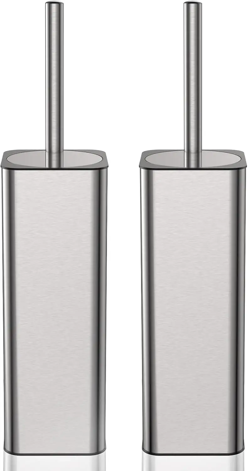 

Stainless Steel Toilet Brush Set with Holder - 2 Brush Heads for Deep Cleaning, Odor Control