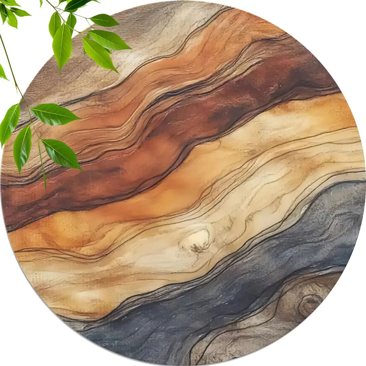 4in Exquisite Marble-Patterned Wooden Decorative Cup 2D Flat Coasters Heat-Resistant Anti-Slip Wood Grain Tabletop Protection