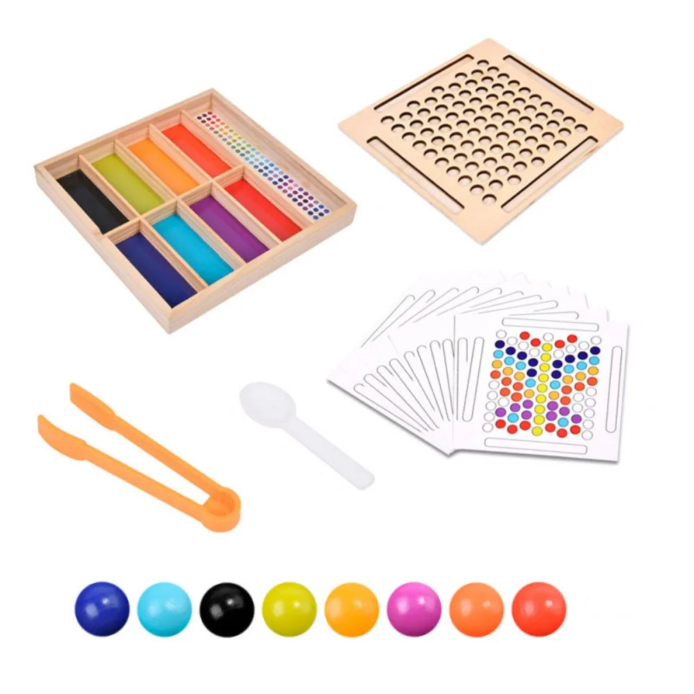 Wooden Montessori Clip Beads Toy Rolling Bead Puzzle Bead Color Matching Game Learning Logical Thinking Color Sorting Game