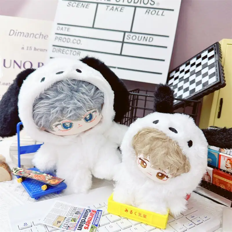 Cute Fluffy White Puppy Plush Doll Clothes, Idol Doll,Can Change Clothes Game,Toys for Girls Fans Collection Gifts, 10 cm, 20cm