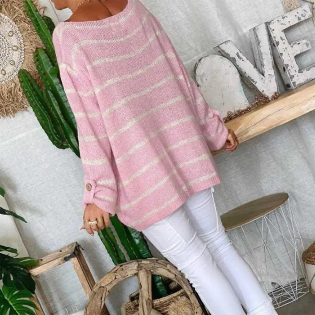 Pullover Sweater 2022 Autumn And Winter Big Pocket Buttons Cuffs Knitted Sweater Jumper Striped Print Oversized Knitting Sweater