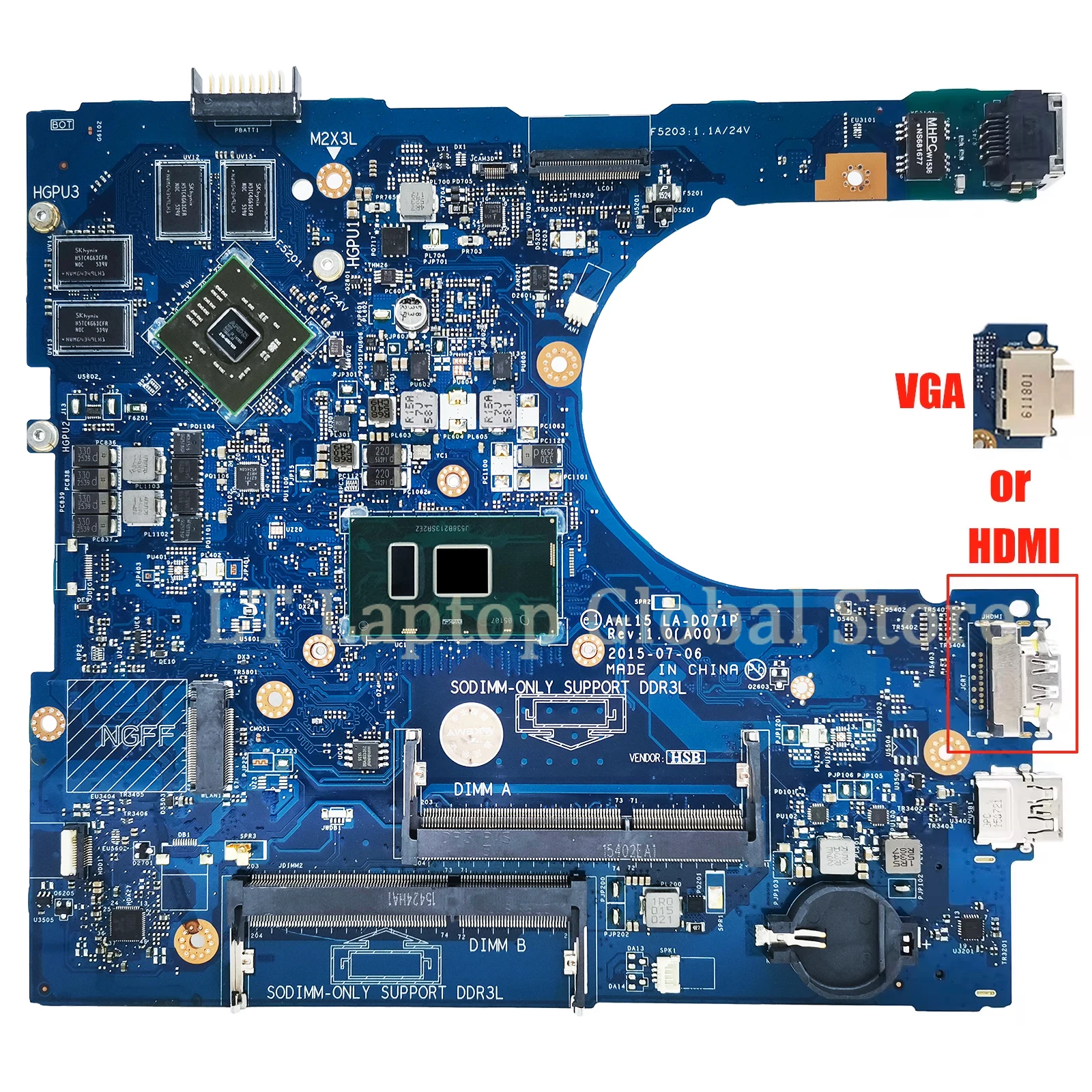 LA-D071P Laptop Motherboard For Dell Inspiron 5459 5759 5559 CN-0F1J0W Mainboard With CPU I3 I5 I7 6th Gen tested good