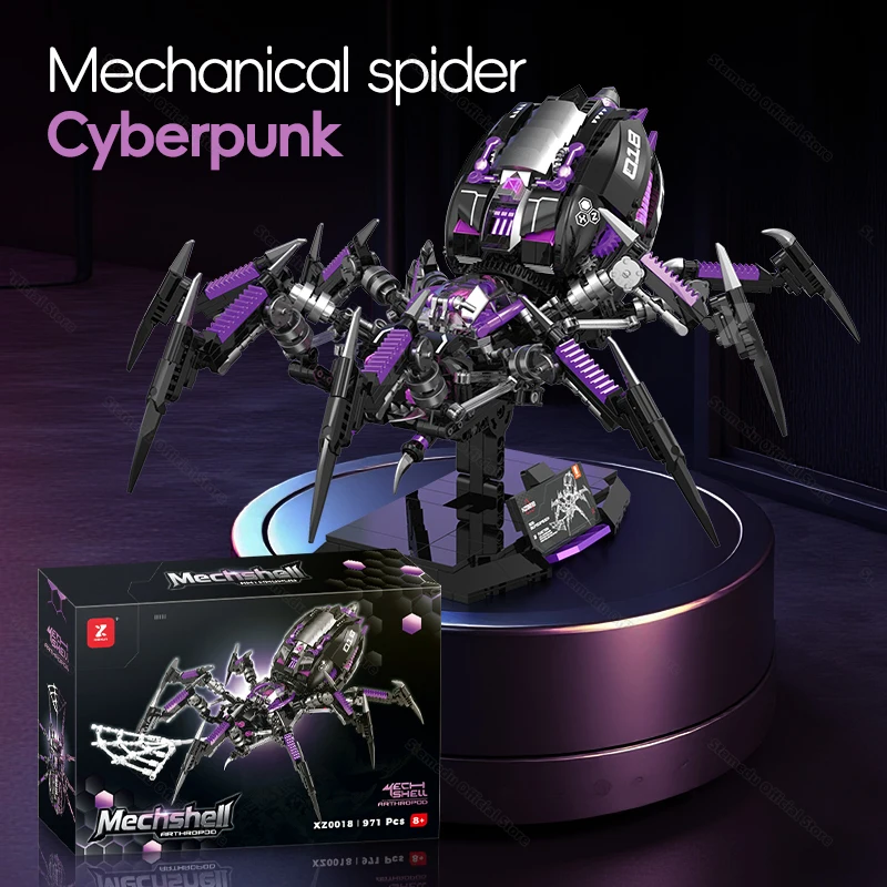 

971PCS MOC Mechanical Spider Hunter Small Particle Assembly Building Block Kit Futuristic Mecha Warrior Bricks Educational Toys