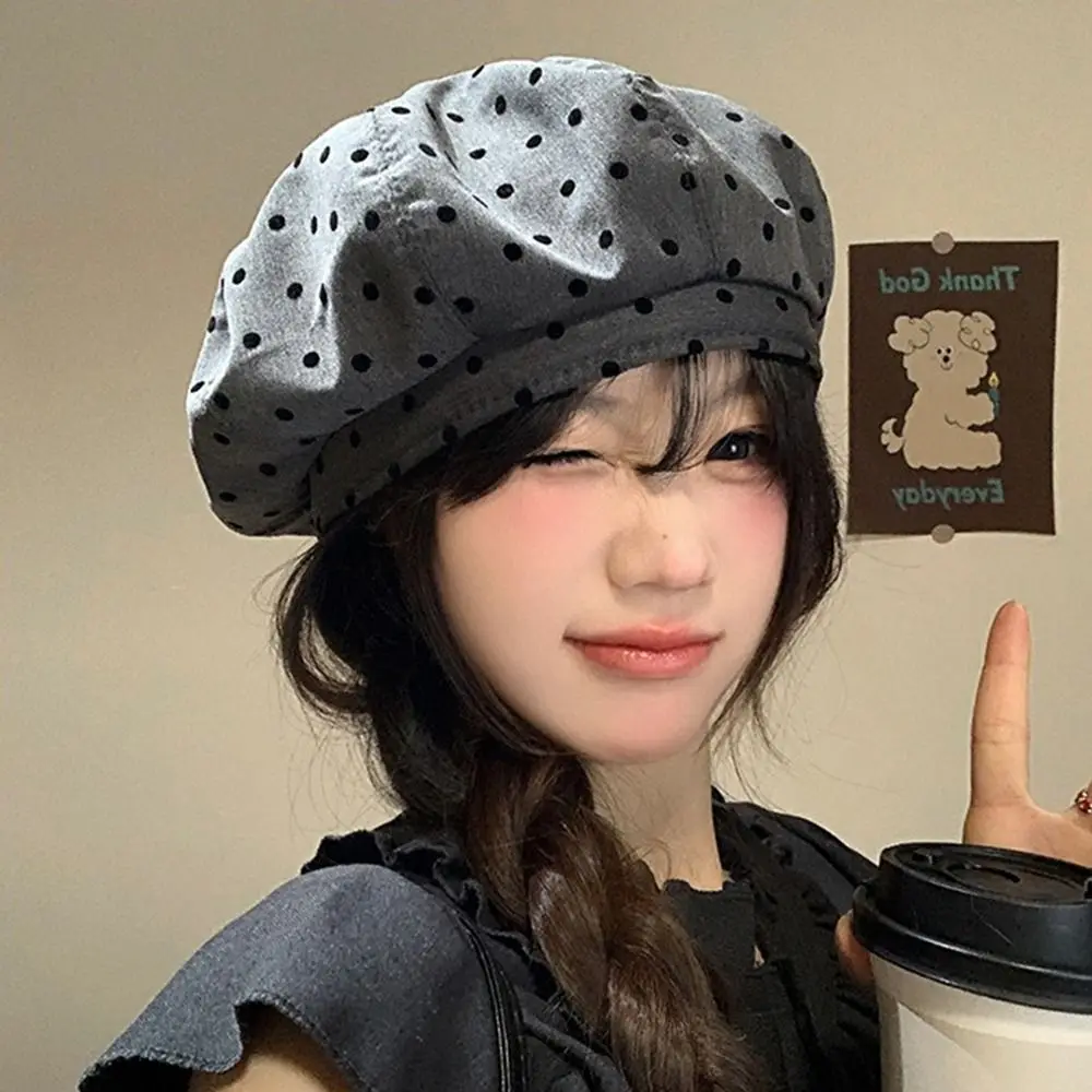 

Japanese Korean Polka Dot Berets Versatile Y2k Painter Berets Retro Casual Beanie Cap Spring Summer