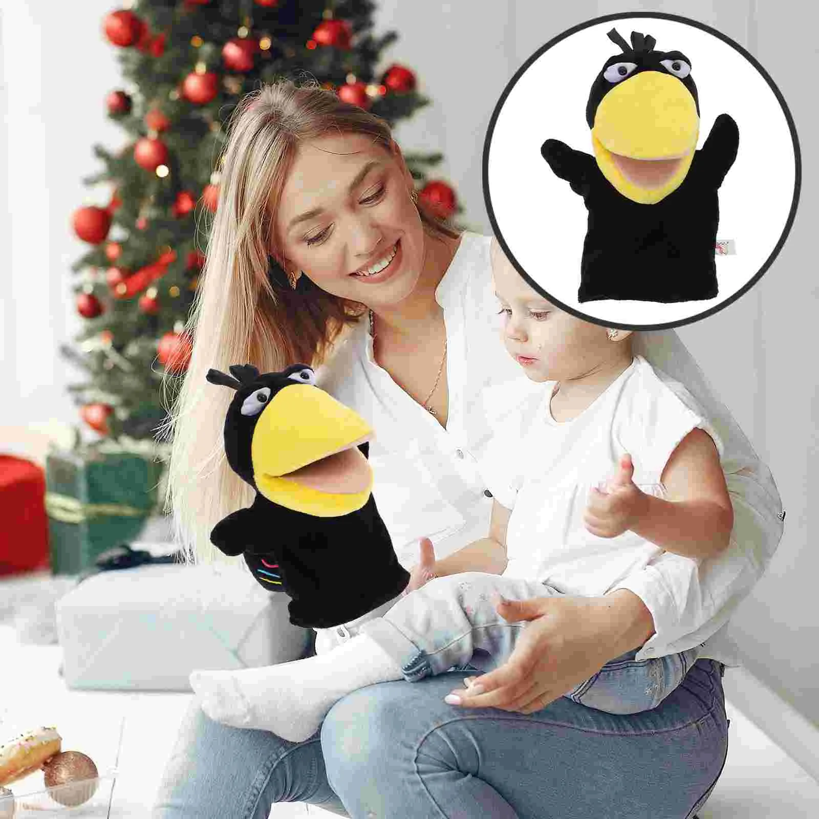 Mini Pluche Dieren Kraai Handpop Hoofd Vinger Speelgoed Mooie Puppets Gekleurde Cover Baby Kid Zwart Decoratief Speeltje Peuter