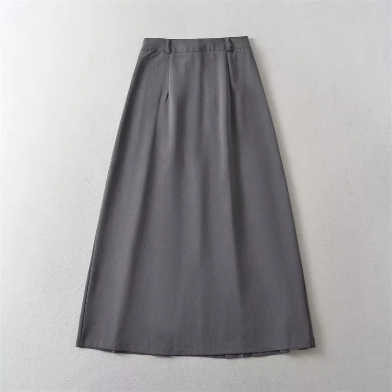 KEYANKETIAN New 2024 Launch Women's Long Pleated Skirt British style Zipper High-Waisted A-line MIDI Skirt Female Ankle Skirt