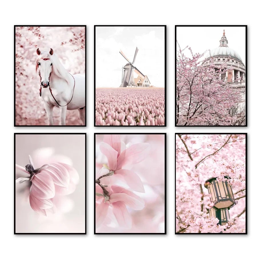 AliExpress Wall Art Canvas Painting Pink Paris bicycle Orchid Peony Horse Windmill Quotes Posters And Prints Wall Pictures For Living Room