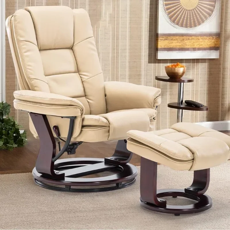 JC Home Swivel Ottoman Bonded Leather Recliner Chair and Foot Rest for Living Room, Home Theater, Man Cave