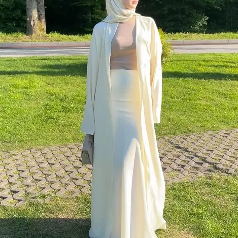 Jupe longue en coton et lin pour femmes, tenue élégante, couleur unie, ensemble deux pièces décontracté, manches longues, Cardigan et demi-jupe