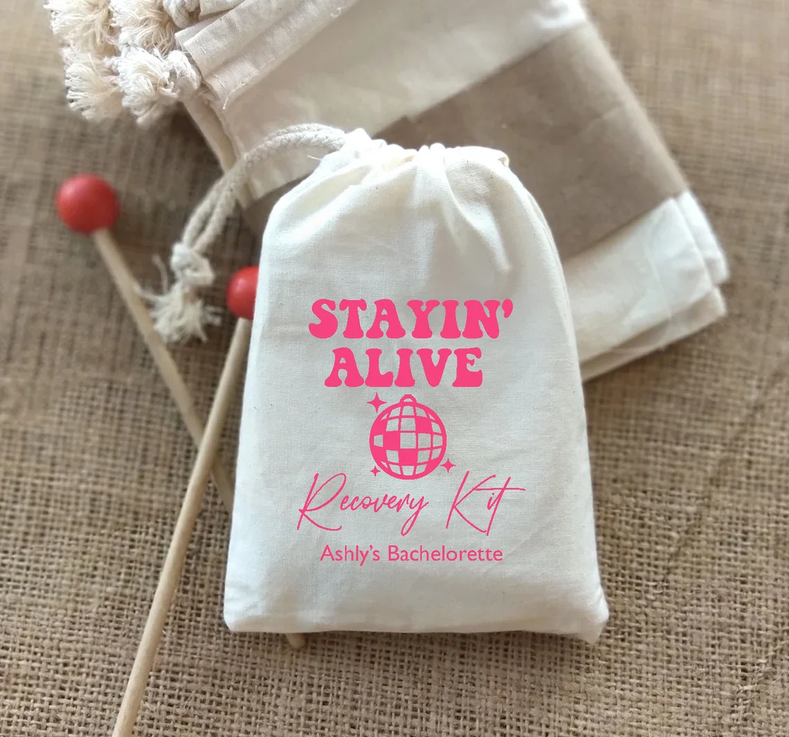 25 PCS Stayin' Alive Hangover Recovery Kit-Bachelorette Party-Disco Bachelorette Party-Hangover Kit Over Night bagso W