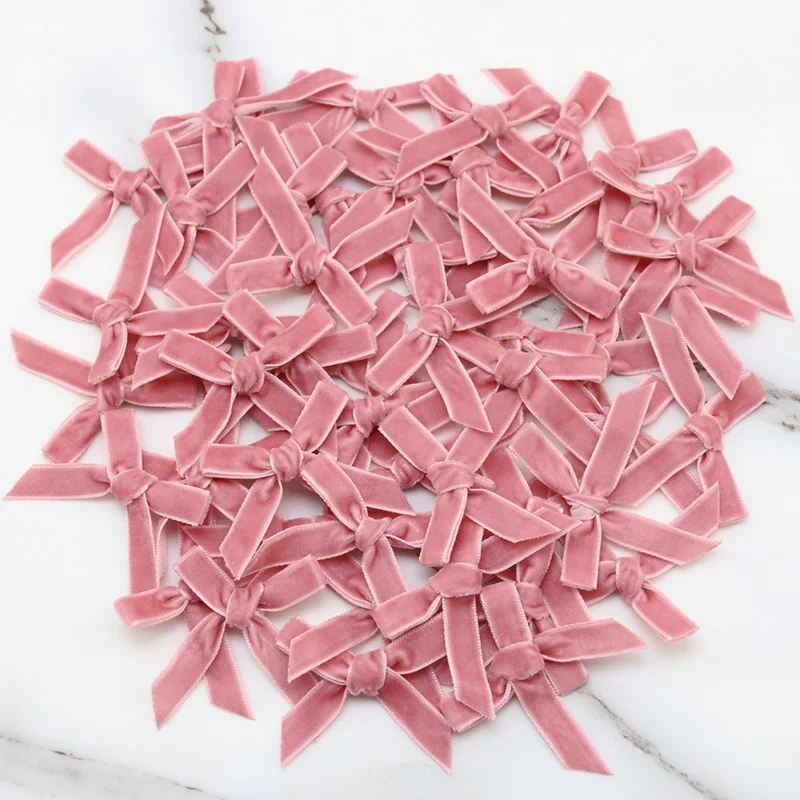 (50 Pcs/pack)5*5cm Velvet Bow Flesh Pink Colourful Ribbon Bows Small Size Polyester Satin Ribbon Bow Flower DIY Craft Decoration