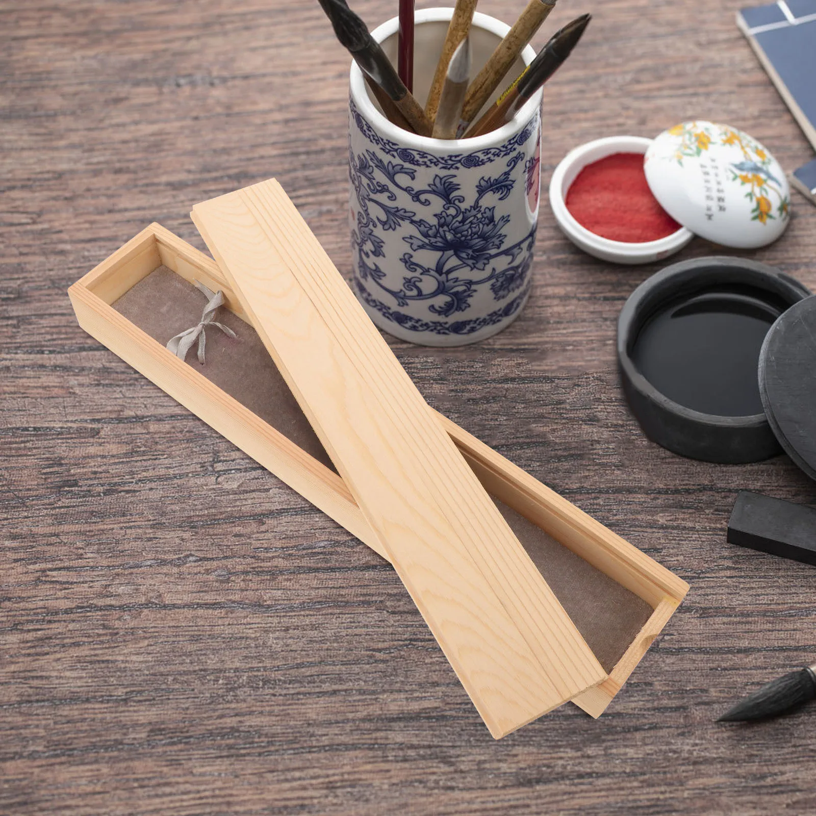 

Wood Durable Calligraphy Brush Storage Box Practical Desktop Organizer Artist Pen Case Elegant Gift Box Pen Display Case