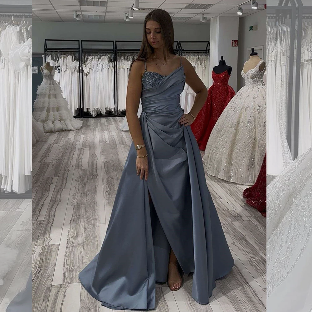 

Вечерние платья из бисера по индивидуальному заказу, темно-синие бретельки, роскошное вечернее платье с кристаллами и блестками, женские платья для выпускного вечера, длинные