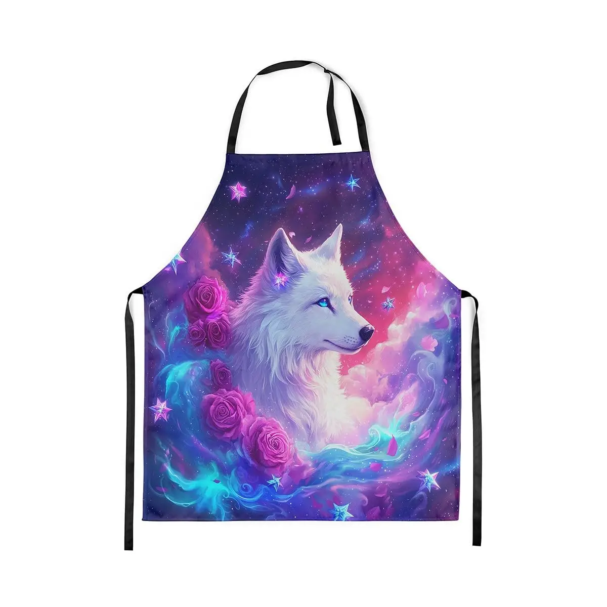 

Wild Wolf Chef Apron,Watercolor Blooming Rose Apron For Chef Trippy Nebula Galaxy Kitchen Apron