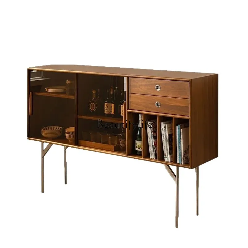 

Nordic dining side simple living room medieval retro tea entrance Japanese solid wood against the wall wine cabinet