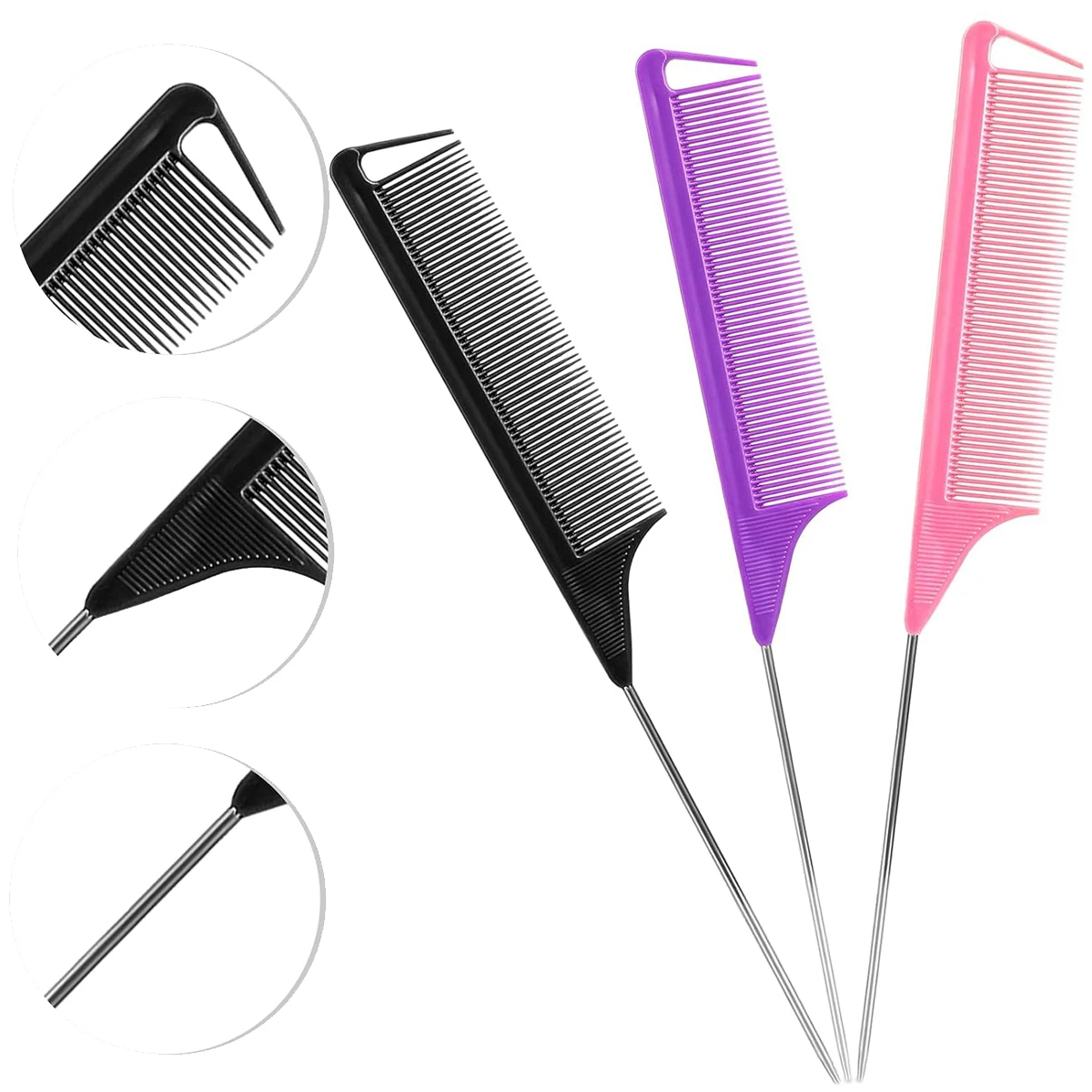 10PCS Professional Mix Color Hair Styling Pointy Tail Comb for Wig, Partition, Braids, Hair Dye, and Highlights Hair Tools