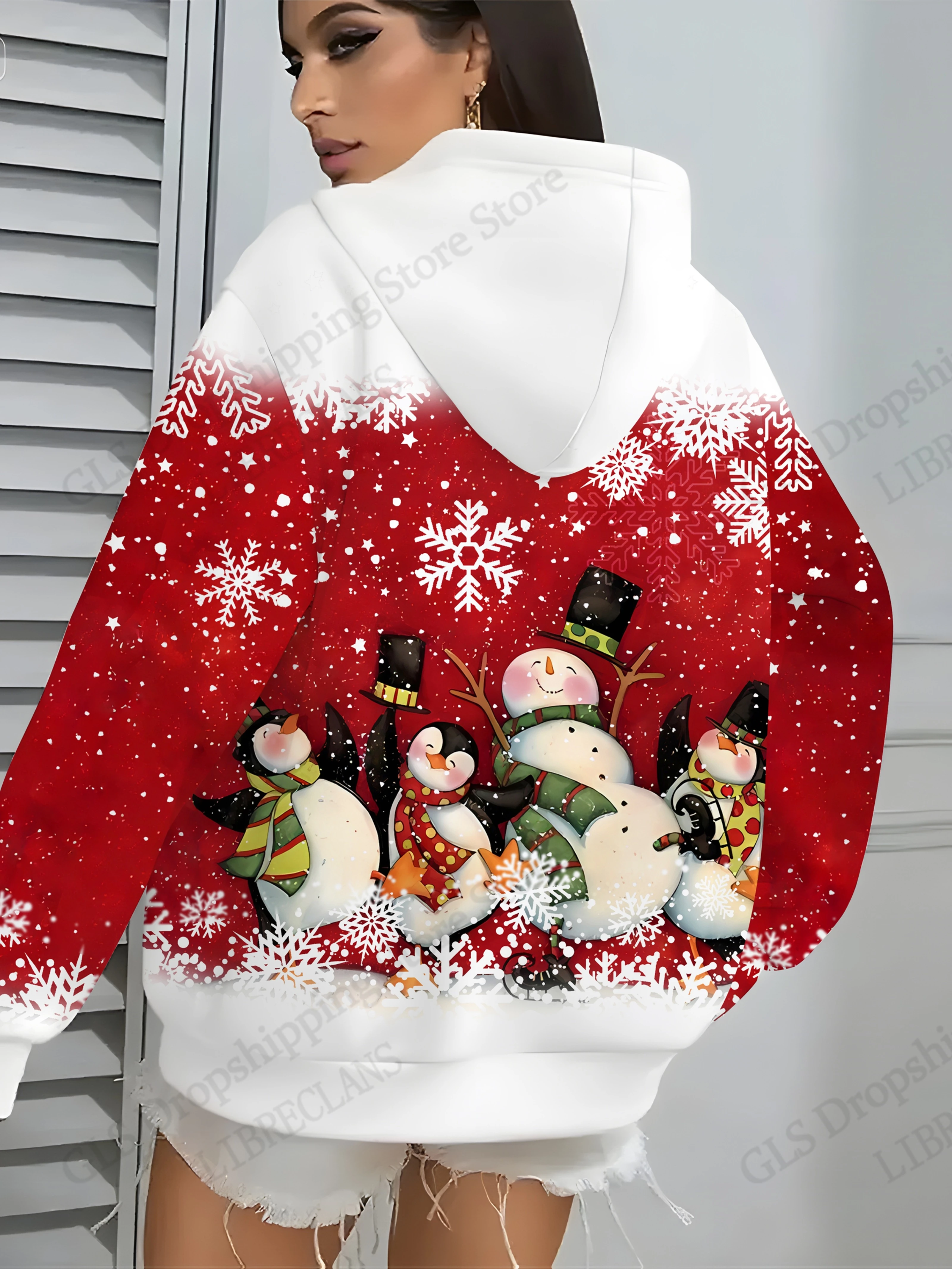 مضحك سانتا كلوز ثلاثية الأبعاد طباعة هوديس المرأة موضة عيد الميلاد هوديي البلوز شجرة عيد الميلاد معطف المرأة تعرق النساء الملابس المتضخم