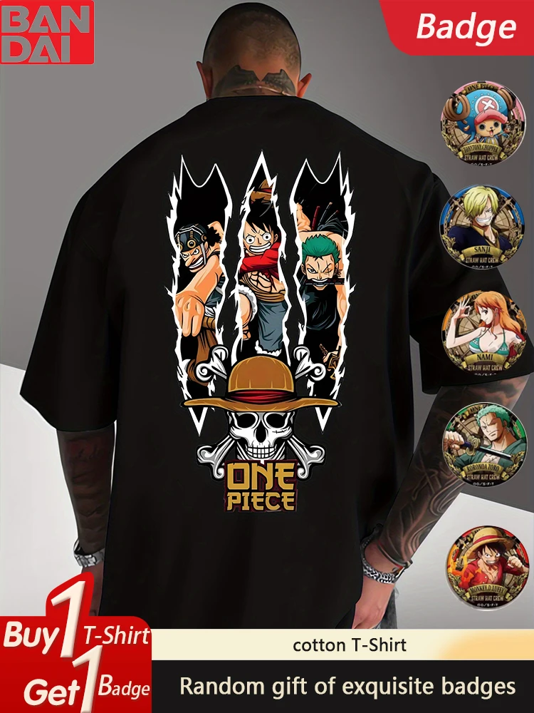 

ONE PIECE Anime Luffy Peripheral Printing 2025 Summer Short Sleeve T-Shirt Men's and Women's Daily Commuting Cotton T-Shirt